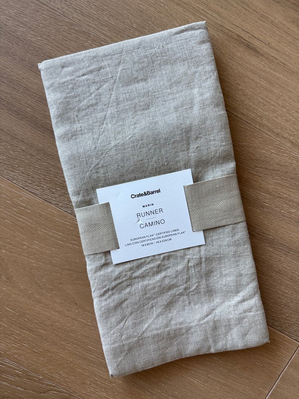 Crate & Barrel Marin Runner Camino European Flax Linen Warm Natural 18" x 90"